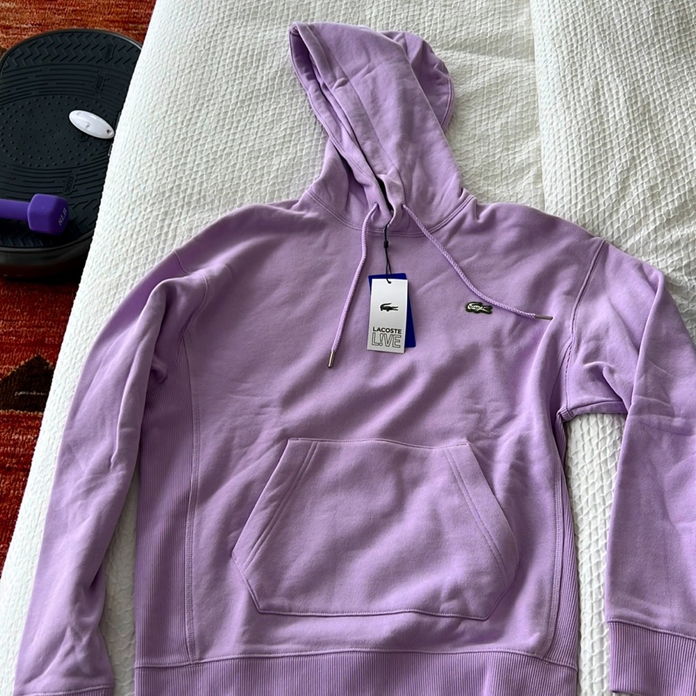 Lacoste oversized hoodie in lilac, pristine with tags XS